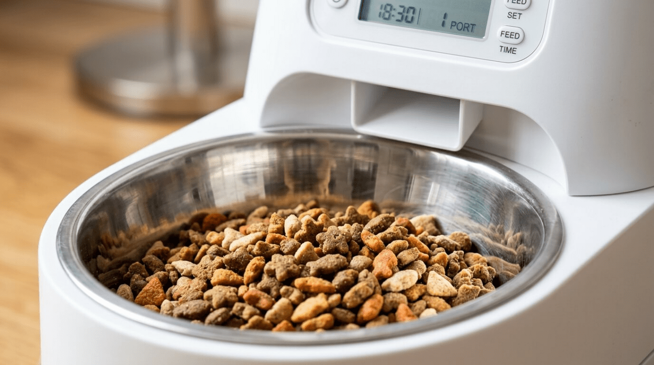 Smart pet food dispenser with timer and portion control