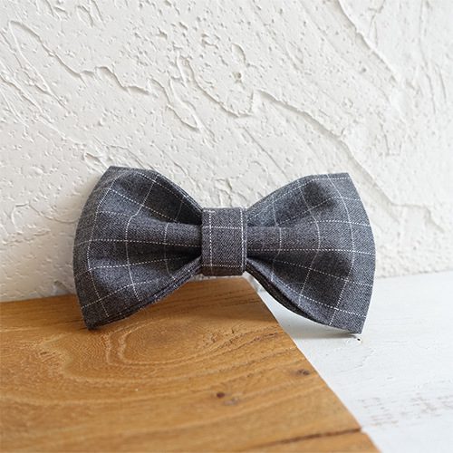 Grey Plaid Pet Bow Tie