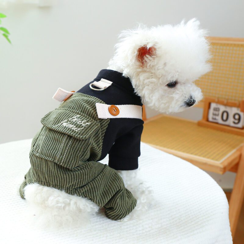 Cute Corduroy Dog Overalls with Leash Ring