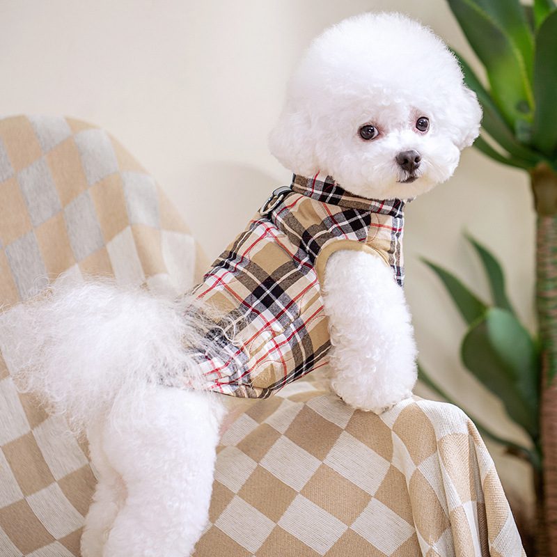 Plaid Dog Winter Coat with Leash - Warm Waterproof