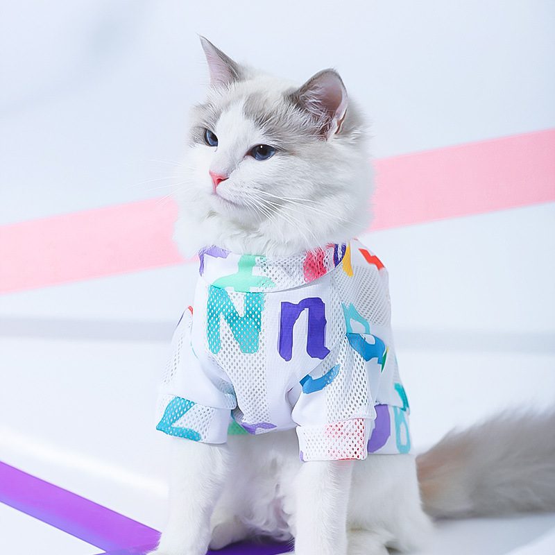 Cat Clothes Anti Hair Loss Cute Vest Blue