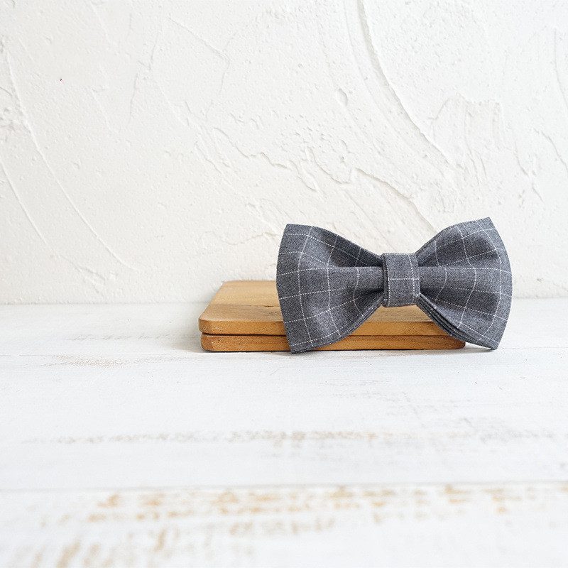 Grey Plaid Pet Bow Tie