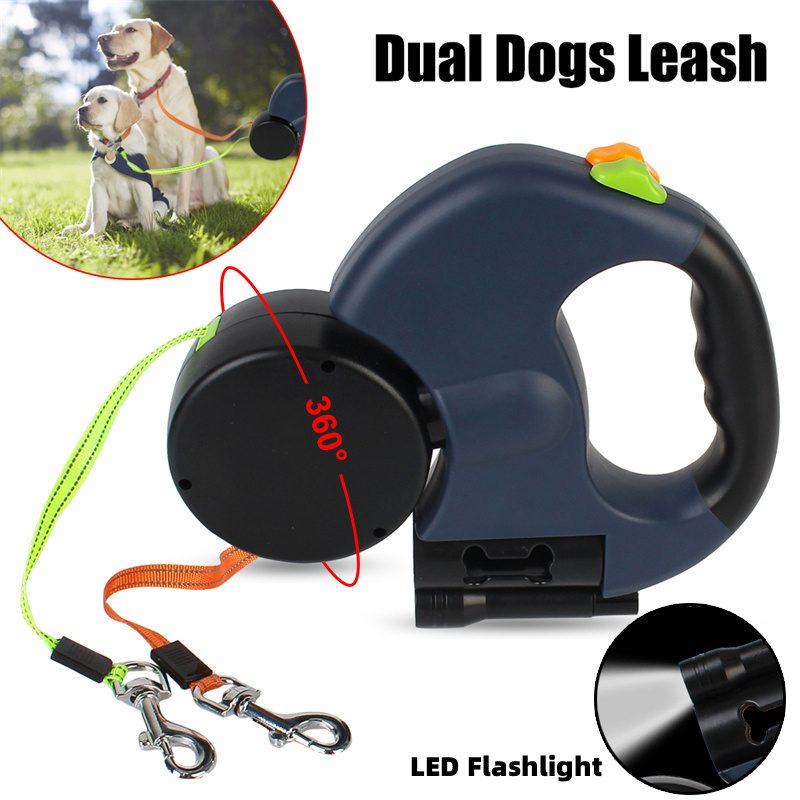 Dual Head Retractable Dog Leash with Poop