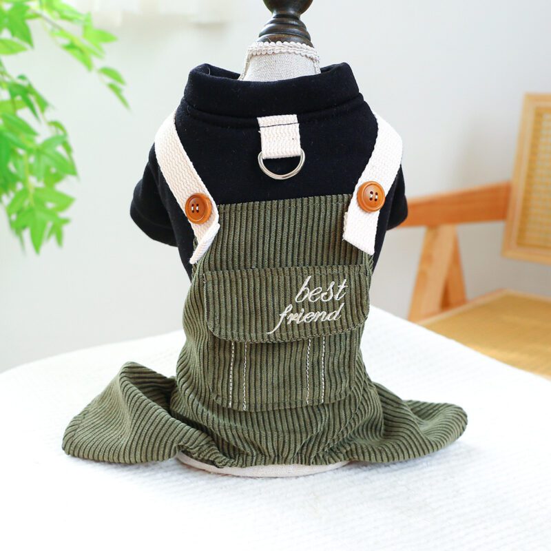 Cute Corduroy Dog Overalls with Leash Ring