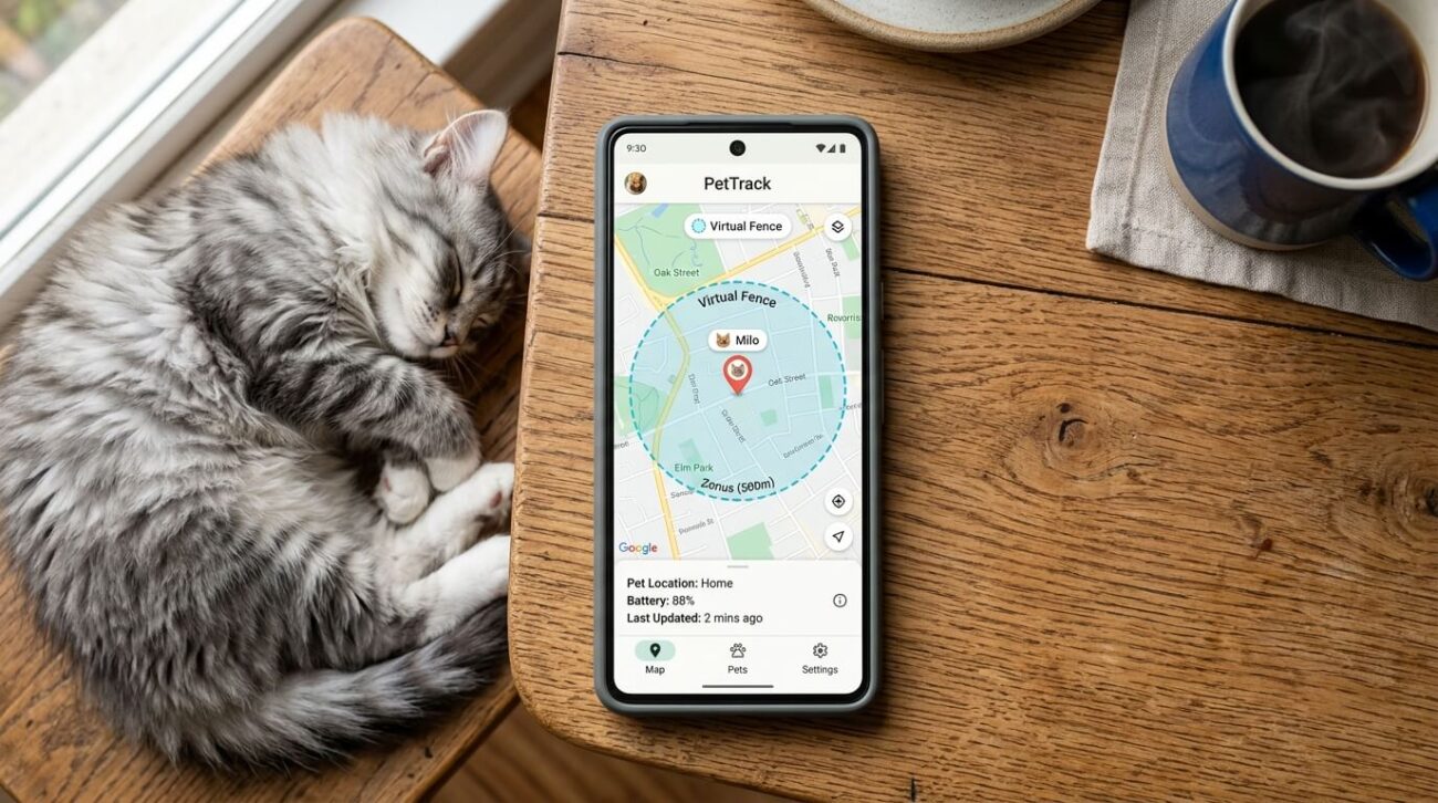 Smart GPS tracker for pets with geofence alert and escape notification